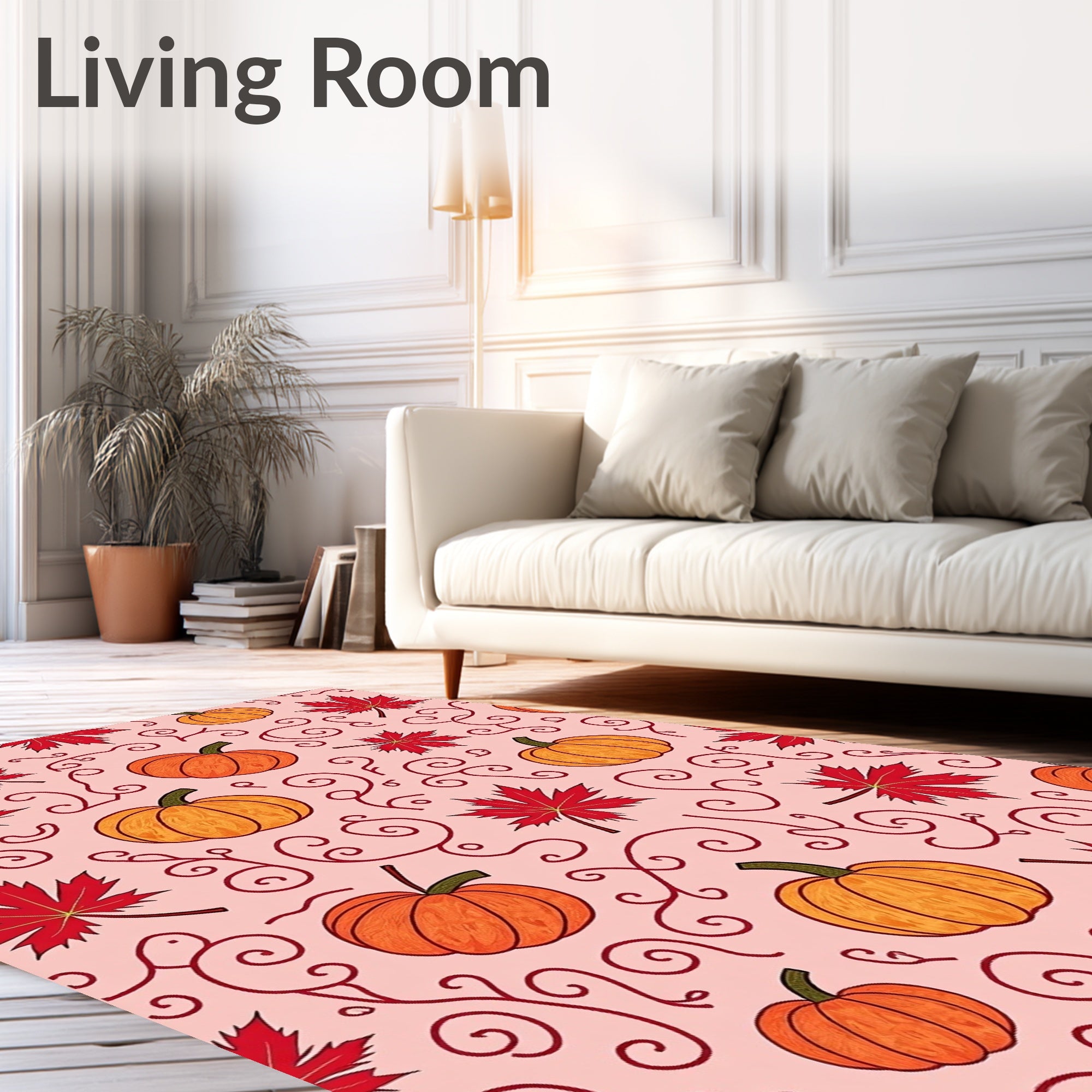 Orange Pumpkins Red Maple Swirls Rug