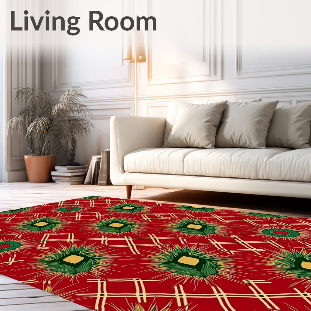 Crimson Green Spiky Floral Diamond Rug