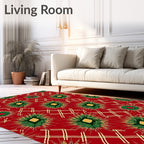 Crimson Green Spiky Floral Diamond Rug