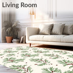 Green Pine Branch Scattered Illustration Rug