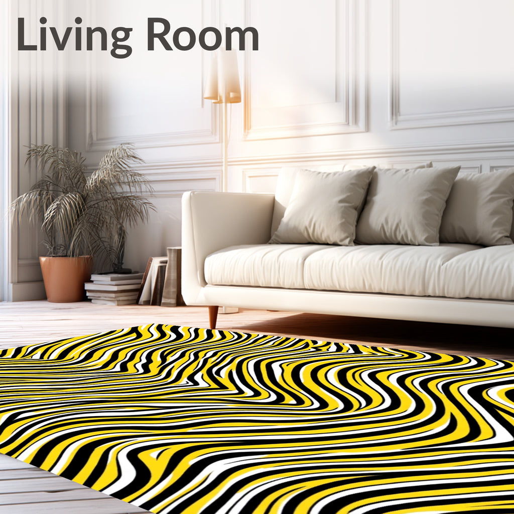 Bold Yellow Black Zebra Wave Rug