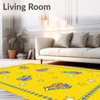 Bright Yellow Whimsical Star Jar Rug