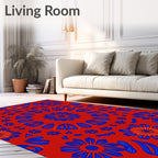 Vibrant Red Blue Floral Mandala Rug