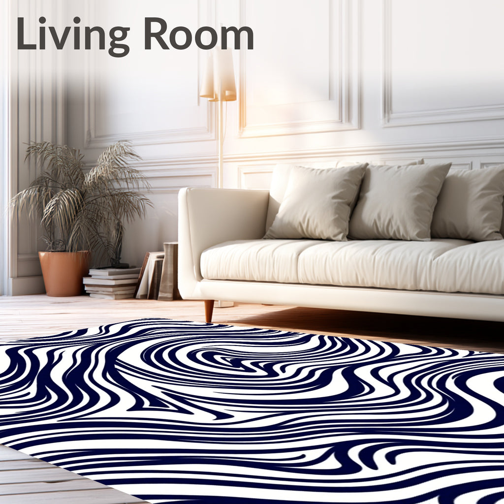 Deep Blue Swirl Stripes Rug