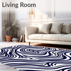 Deep Blue Swirl Stripes Rug