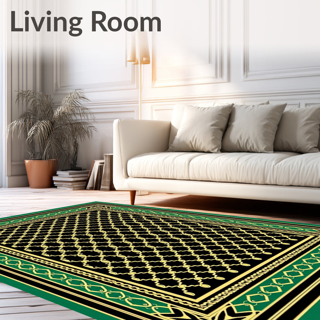 Black and Gold Geometric Trellis Rug
