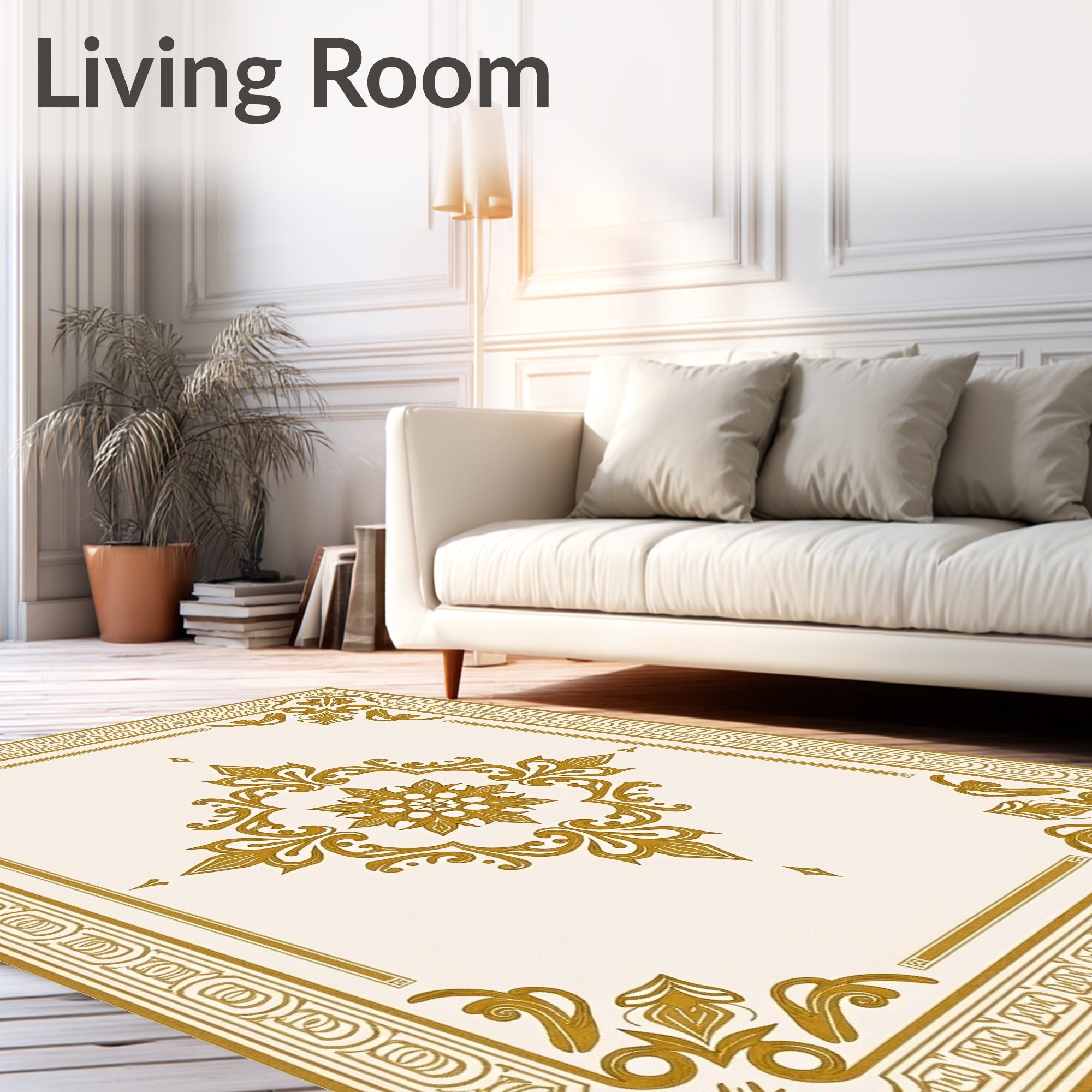 Elegant Gold Filigree Scrollwork Medallion Rug