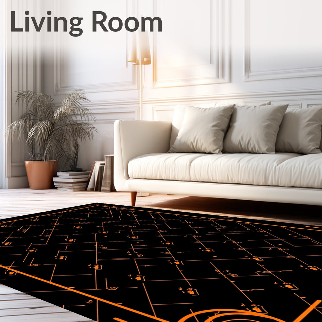 Orange Geometric Swirls Outline Rug