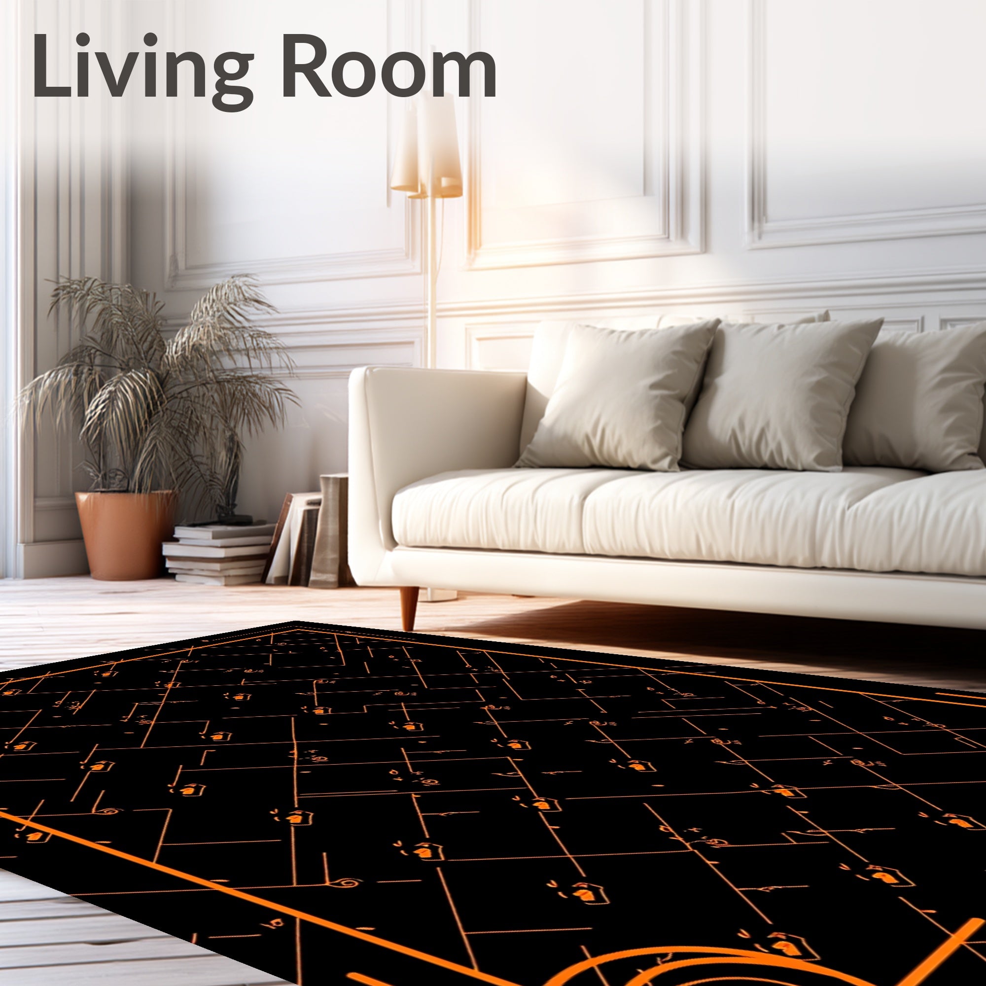 Orange Geometric Swirls Outline Rug