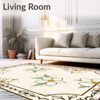 Cream Floral Border with Daffodil Blossoms Rug