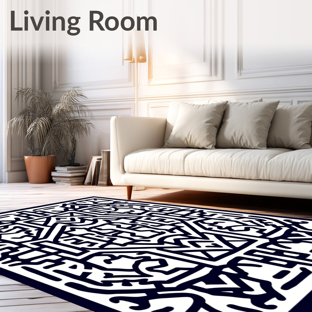 Black and White Abstract Graphic Maze Rug