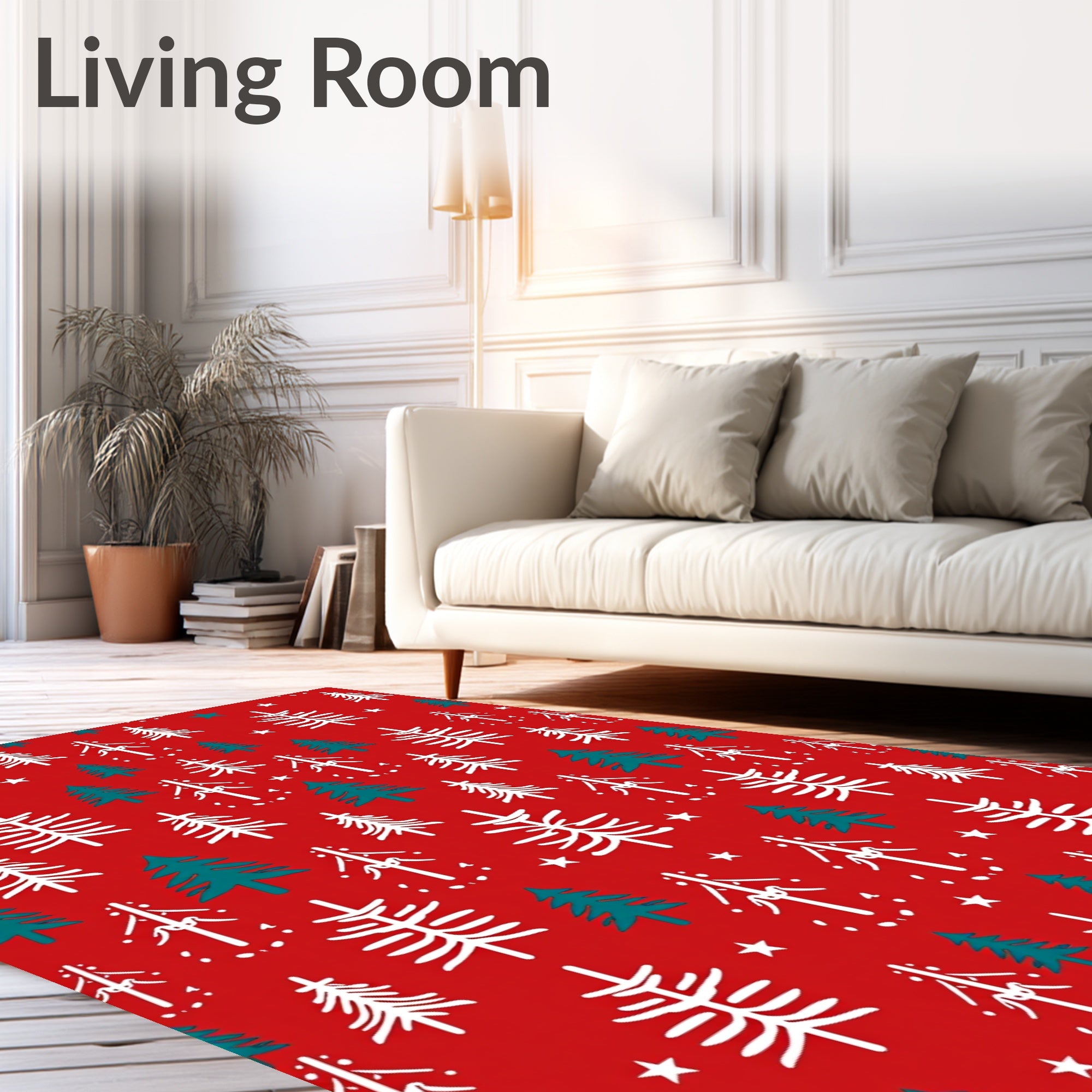 Crimson Evergreen Forest Silhouette Rug