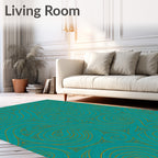 Teal Golden Swirls Wave Rug