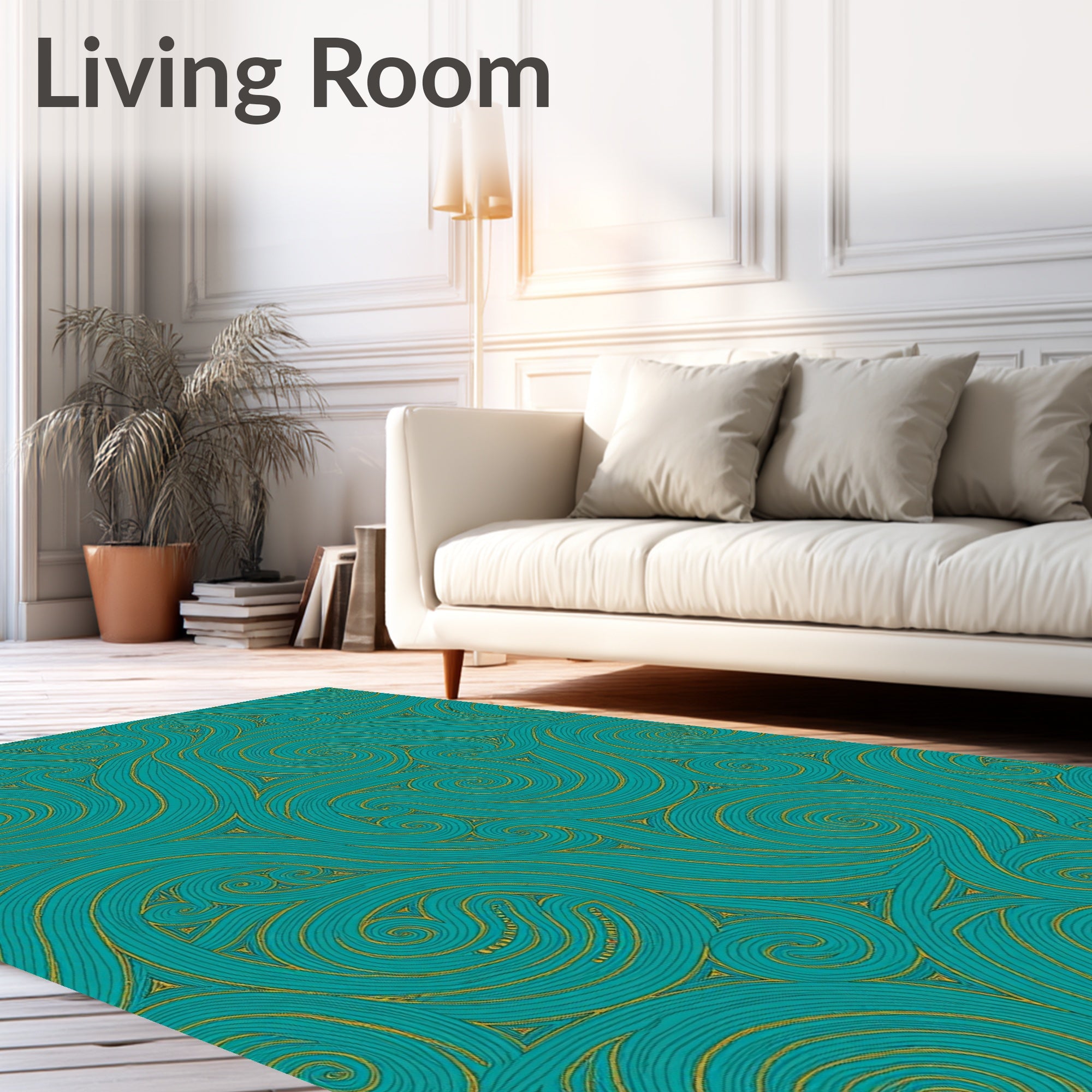 Teal Golden Swirls Wave Rug