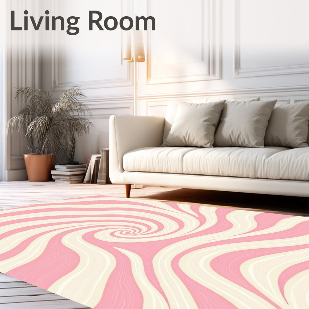 Sweet Pink Swirl Candy Stripes Rug