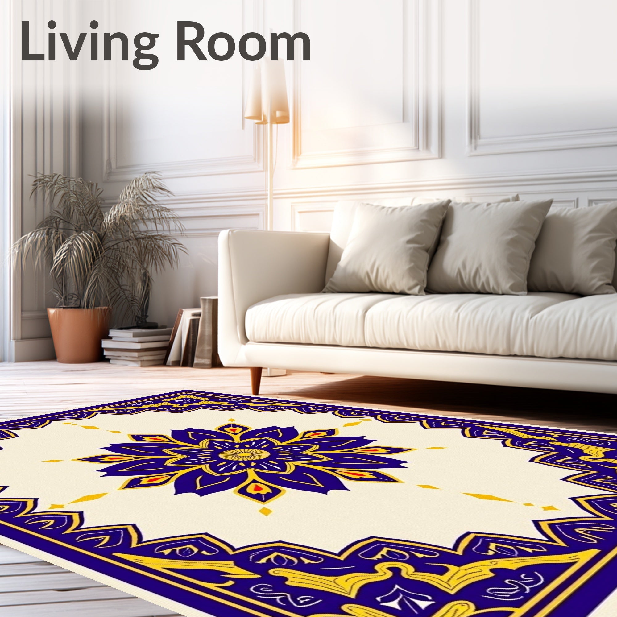 Royal Blue Yellow Floral Mandala Rug