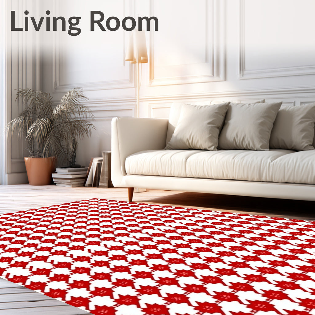 Classic Red Houndstooth Geometric Rug