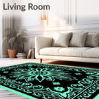 Black Mint Floral Mandala Border Rug