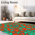 Orange Teal Fiery Floral Mandala Rug