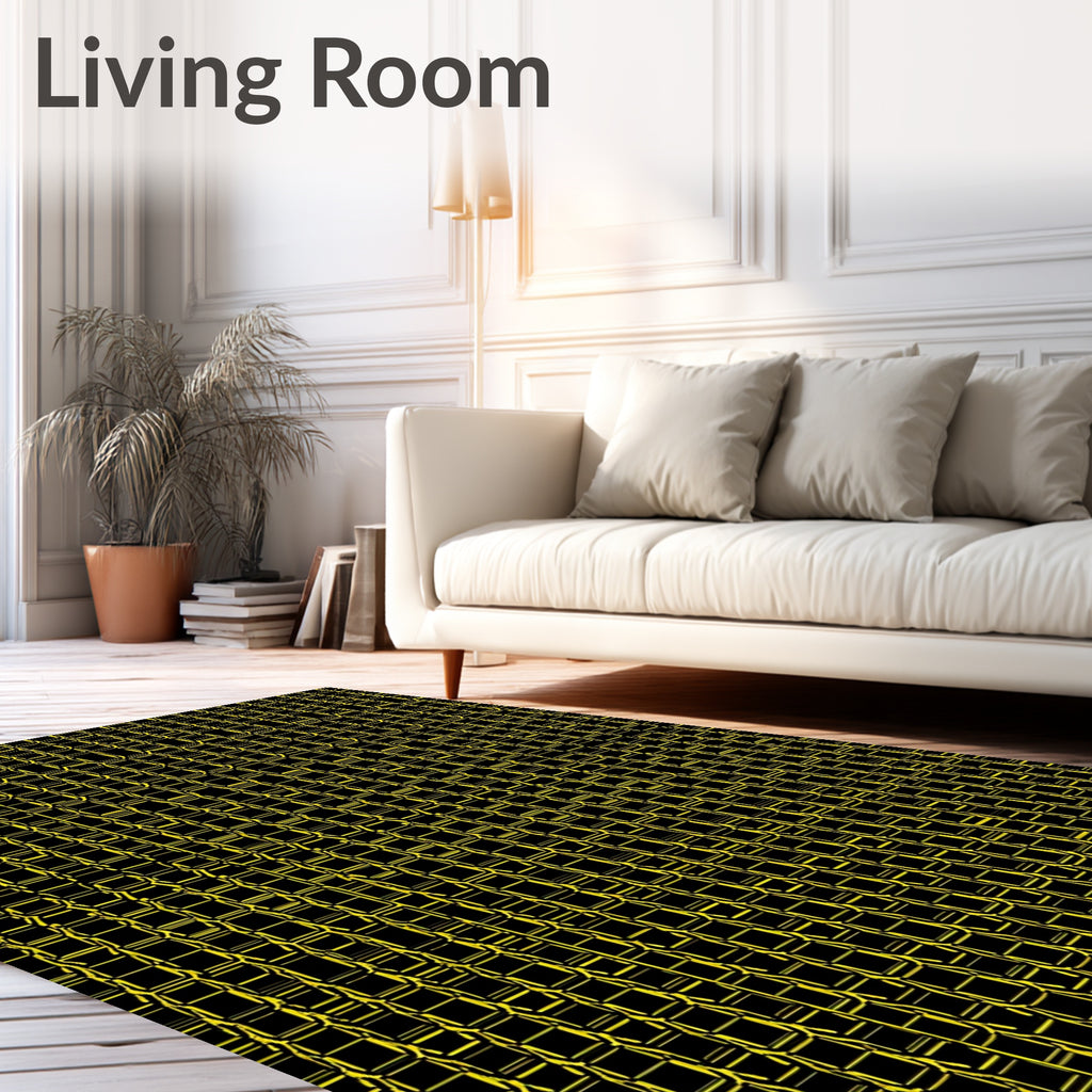 Bold Yellow Geometric Chain Link Rug
