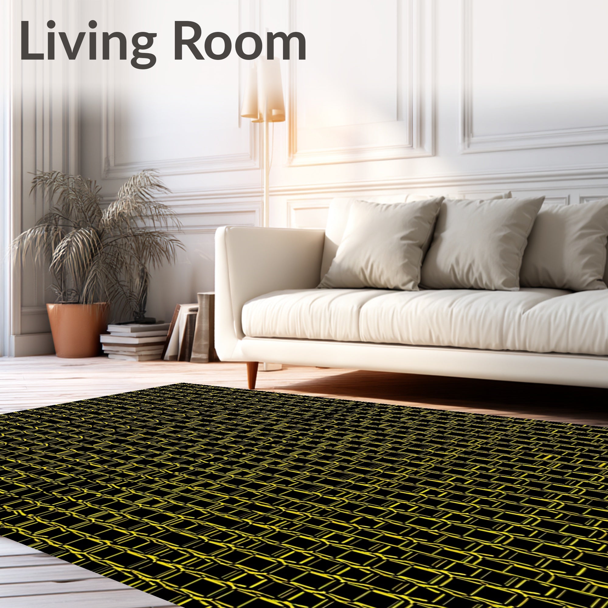 Bold Yellow Geometric Chain Link Rug