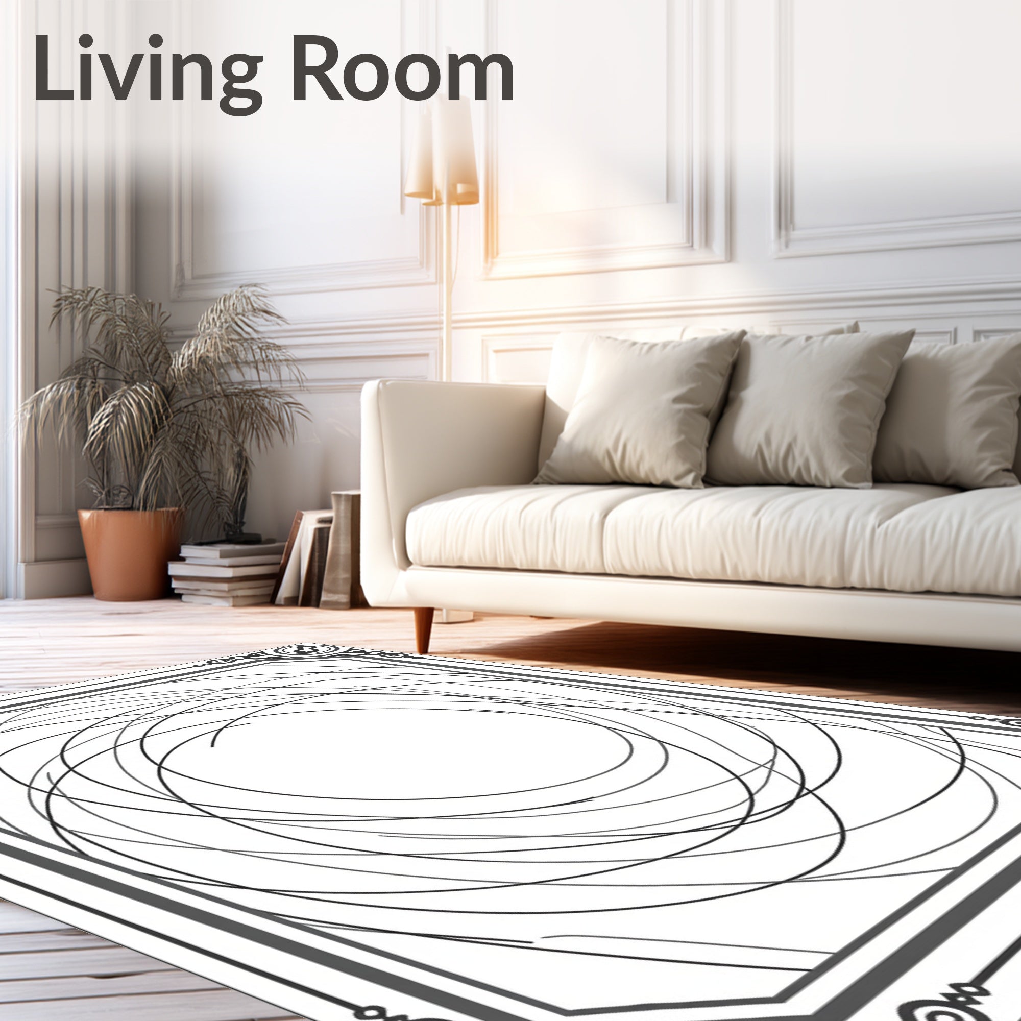 Monochromatic Swirling Line Border Accent Rug