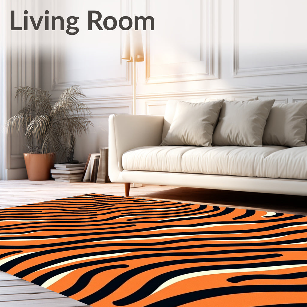 Orange Black Tiger Stripe Wave Rug