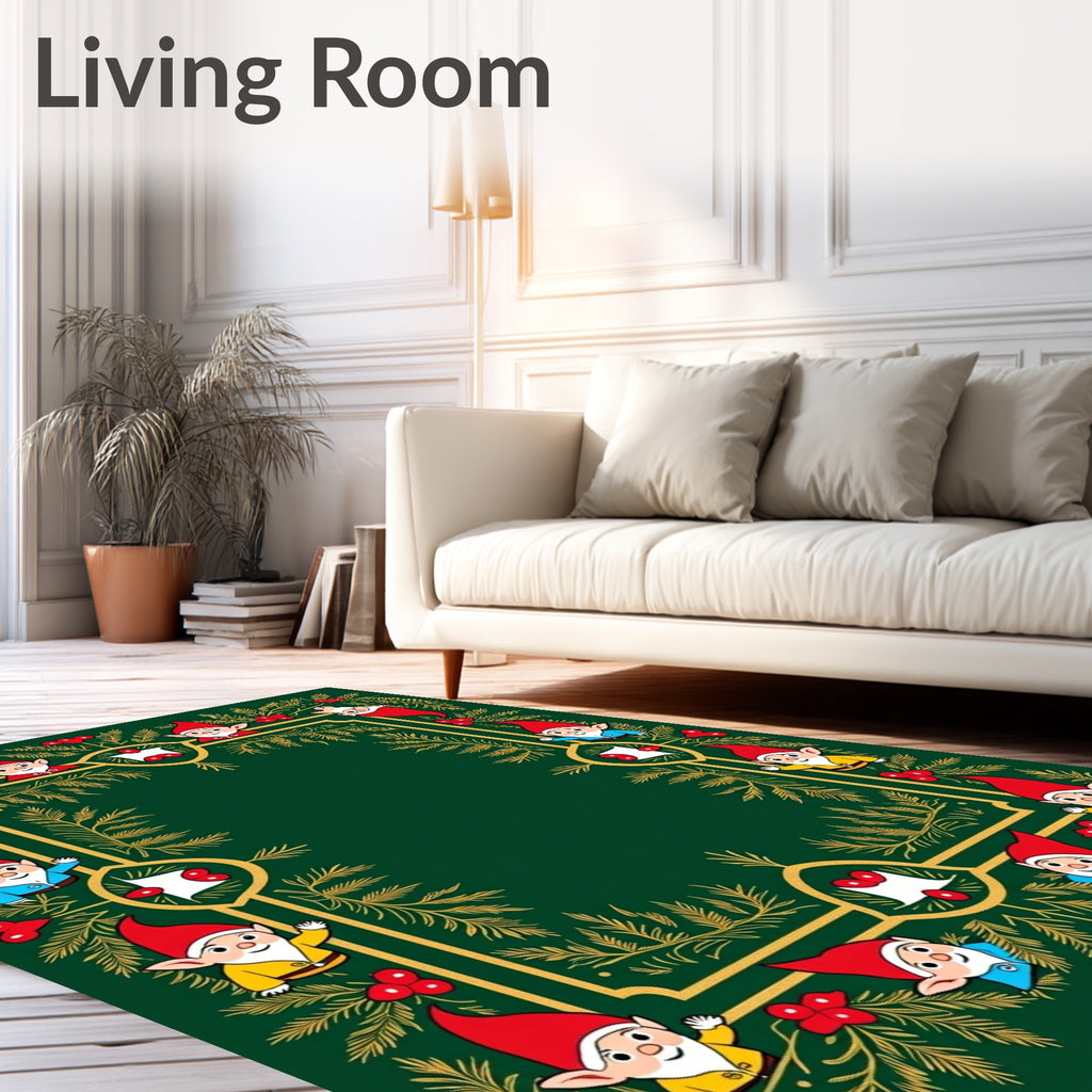 Festive Evergreen Gnomes Border Rug