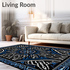 Bold Blue Abstract Sunburst Mandala Rug
