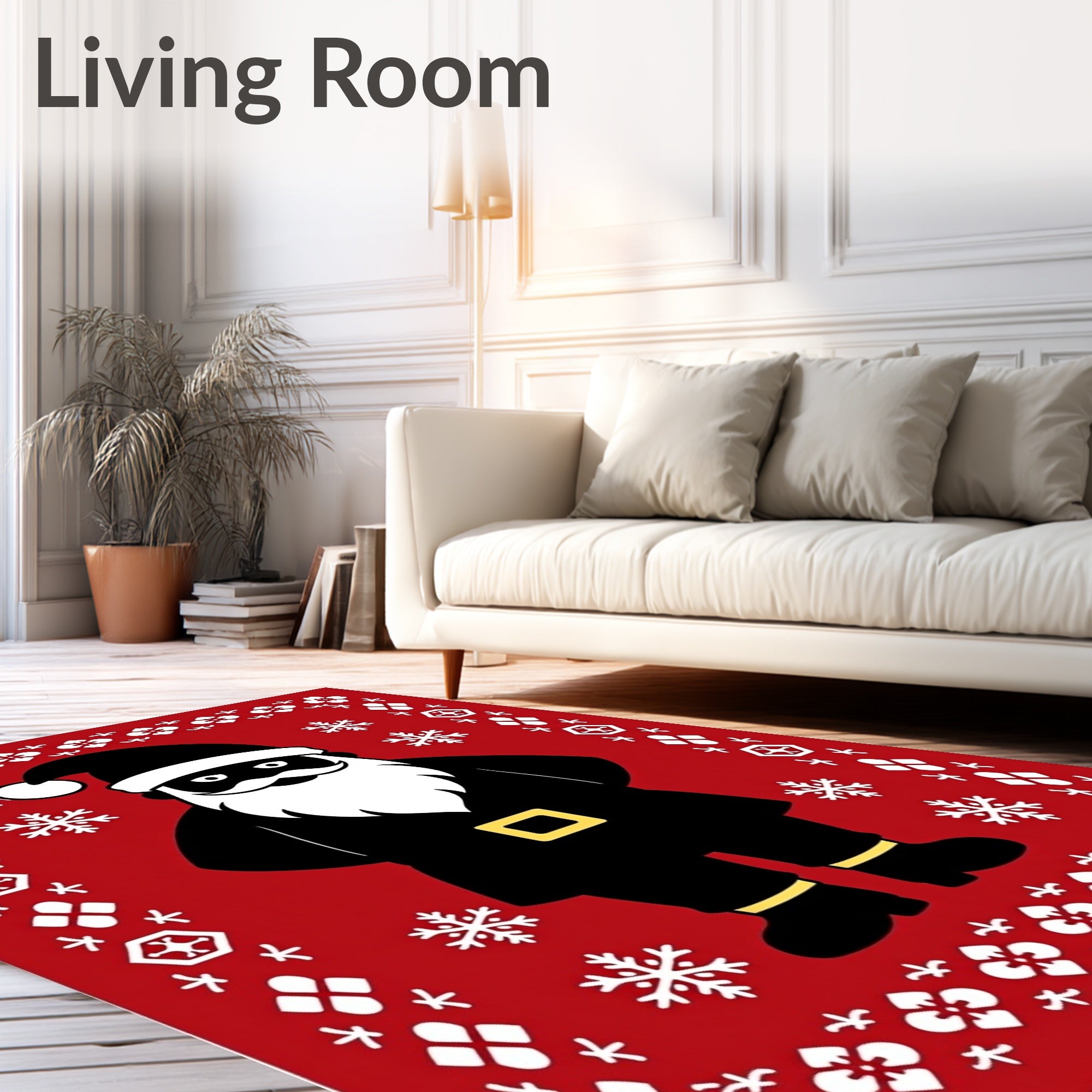 Red Festive Santa Snowflakes Border Rug