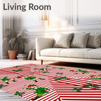 Christmas Elf Red White Stripe Holly Rug