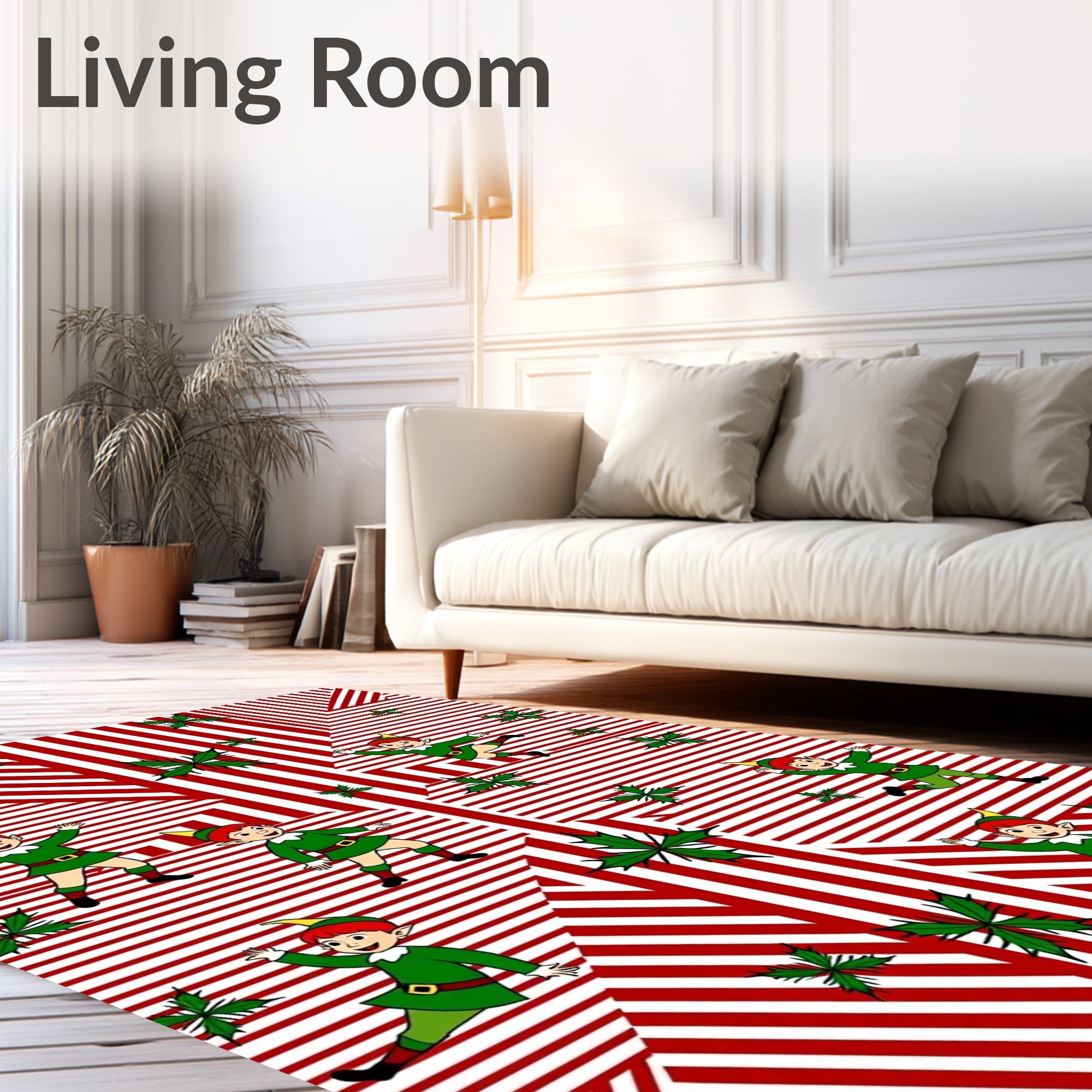 Christmas Elf Red White Stripe Holly Rug