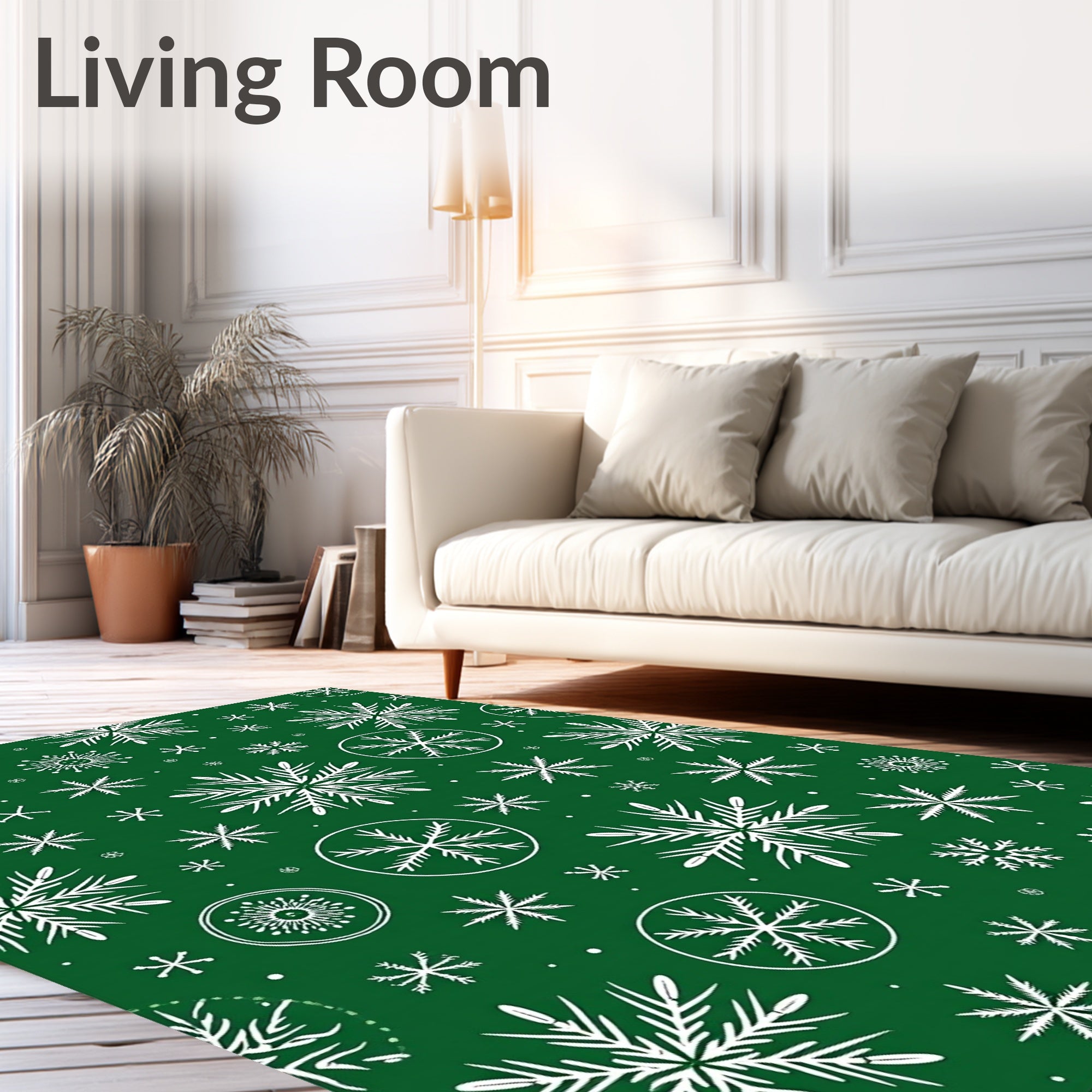 Emerald White Snowflake Scatter Rug