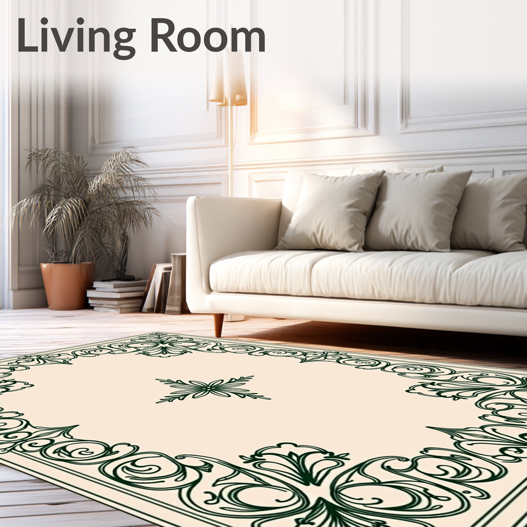 Ornate Emerald Scroll Border Rug