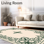 Ornate Emerald Scroll Border Rug