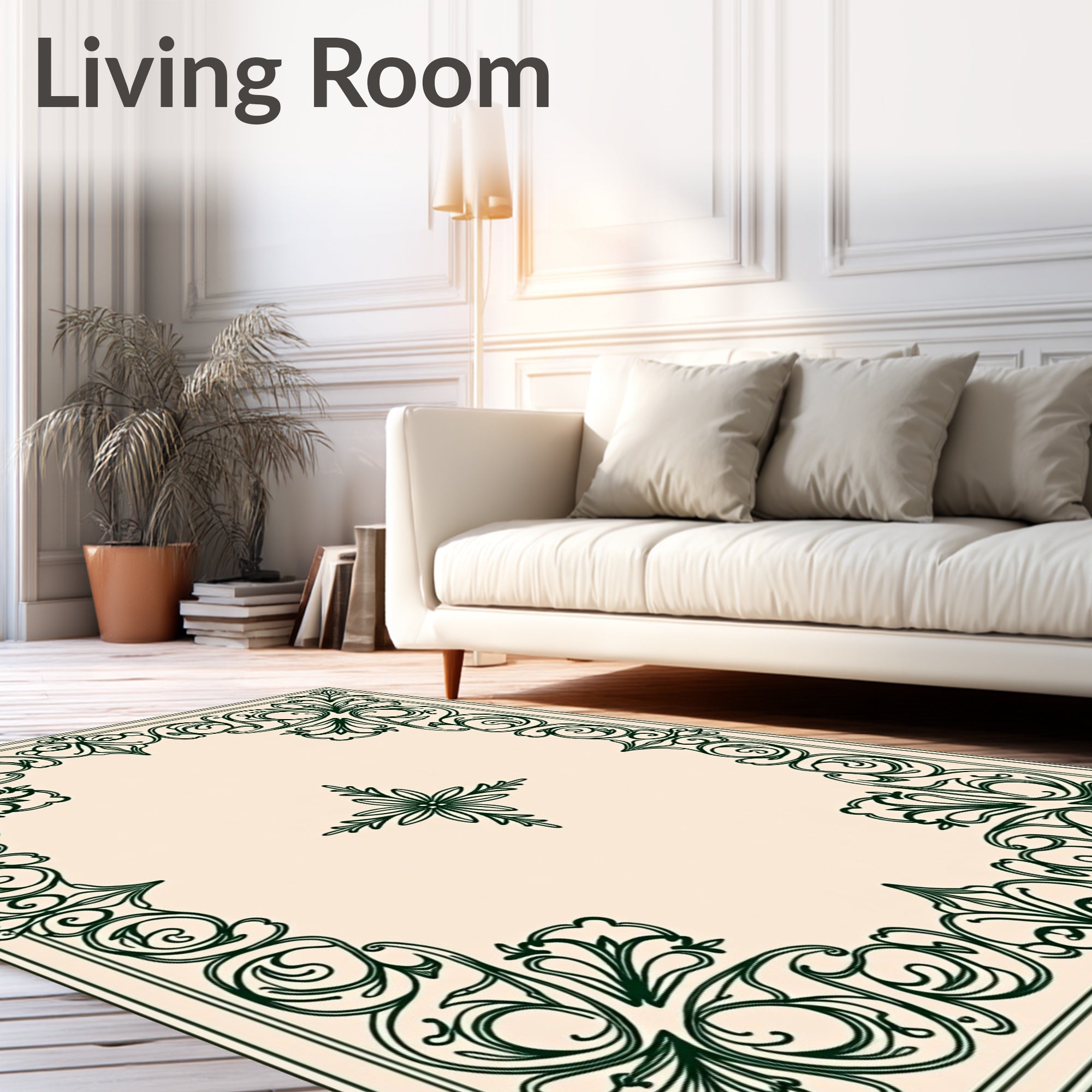 Ornate Emerald Scroll Border Rug