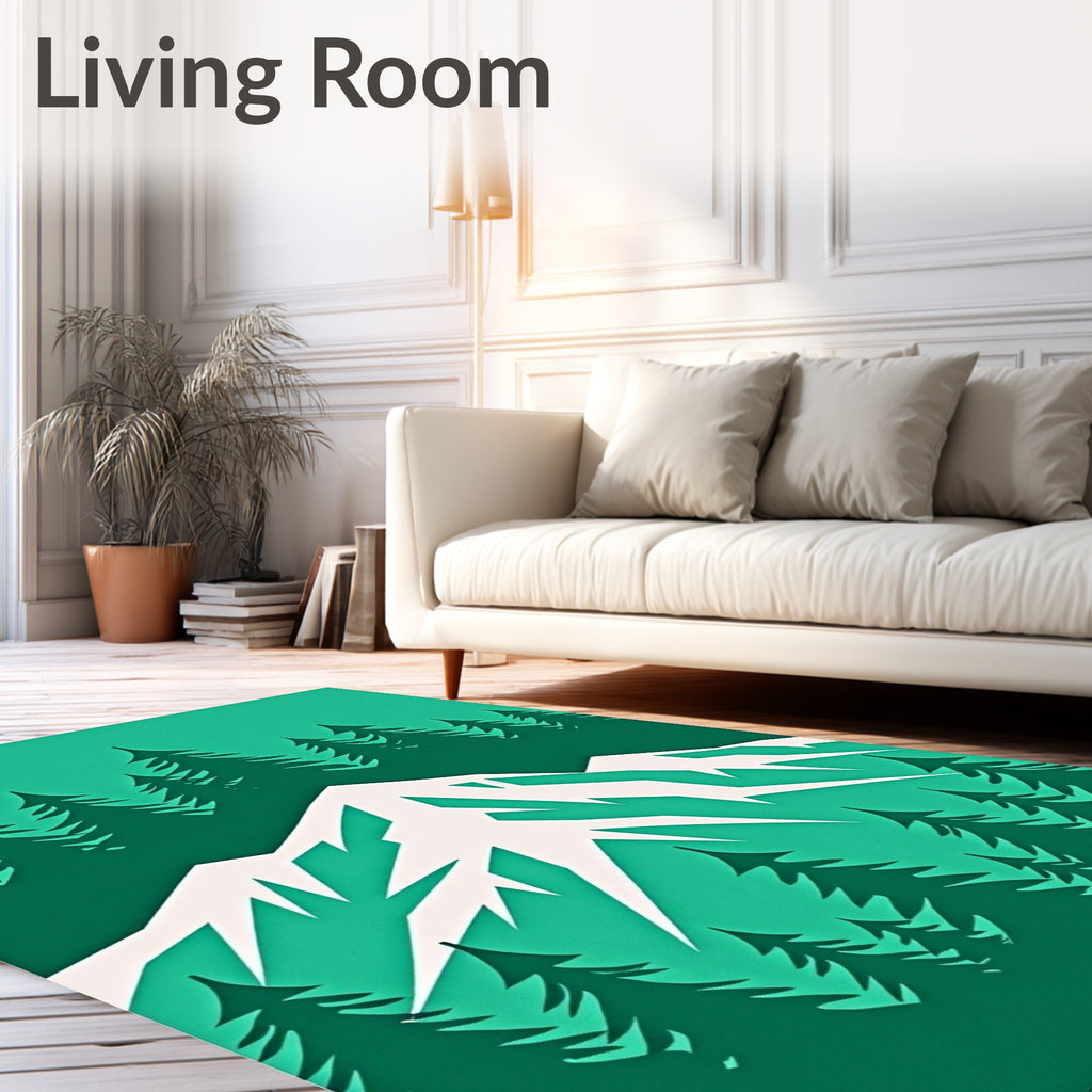 Evergreen Mountain Forest Scene Rug