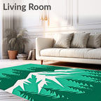 Evergreen Mountain Forest Scene Rug
