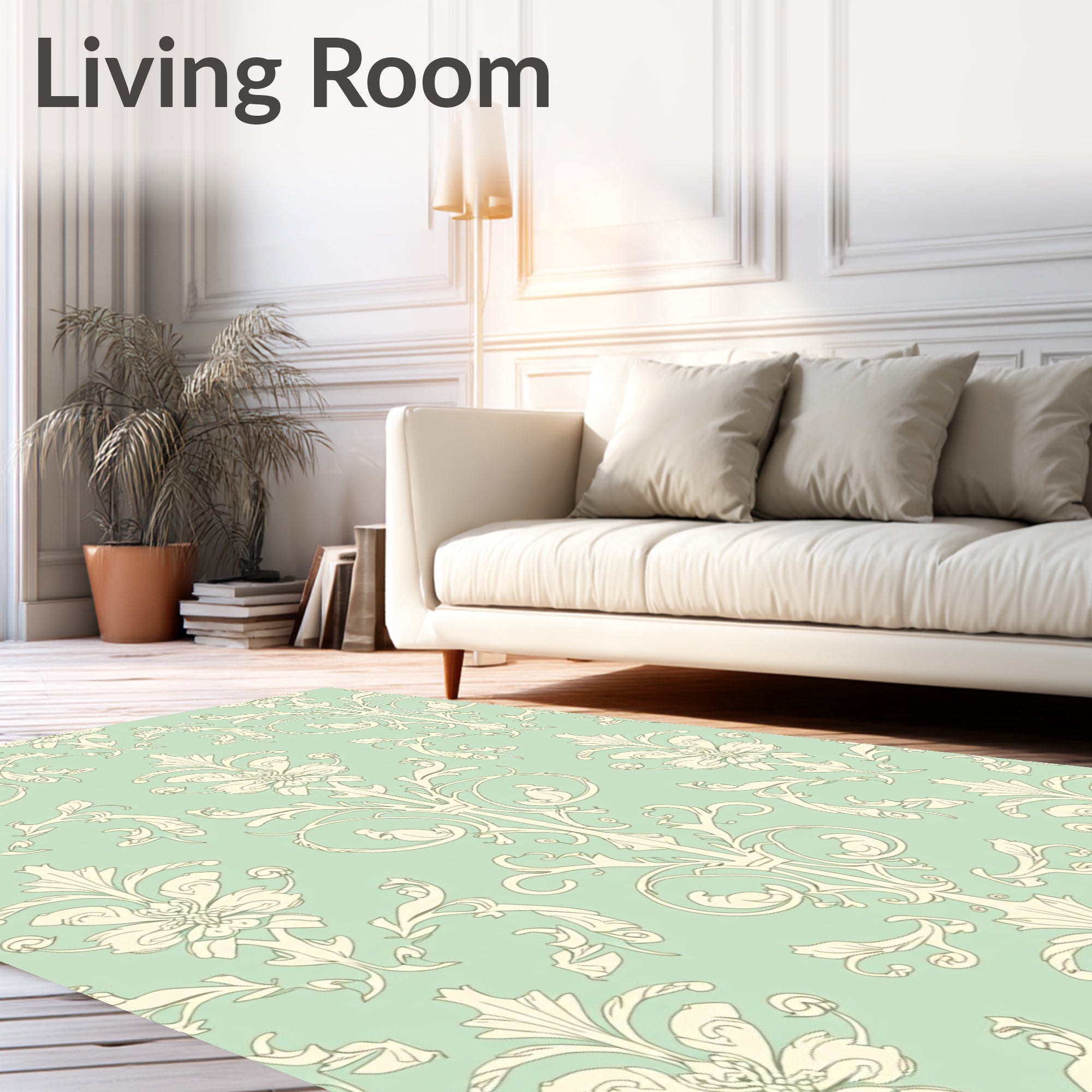 Pale Cream Vintage Floral Damask Rug