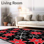 Red Poinsettia Snowflake Starry Night Rug