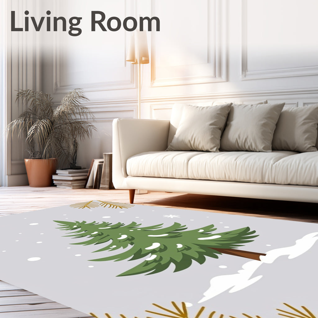 Whimsical Green Snow Covered Pine Tree Rug