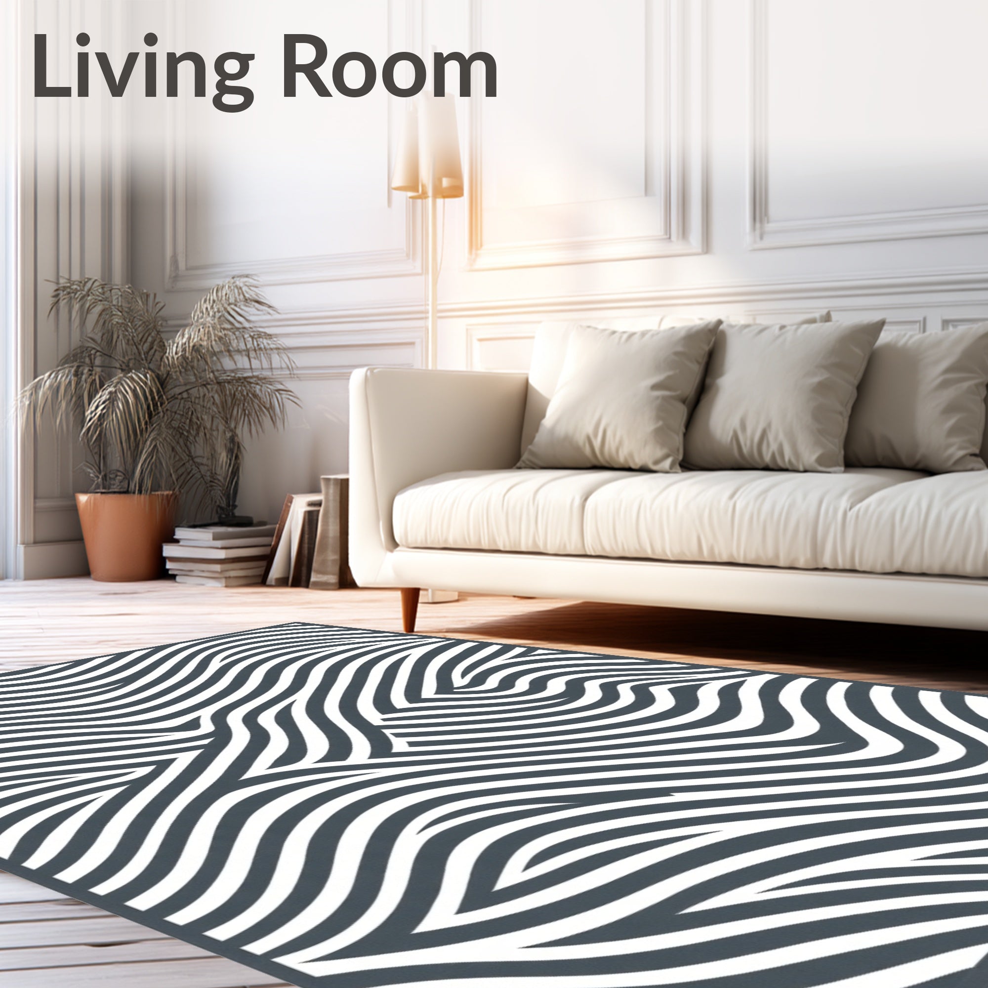 Modern Gray White Wavy Lines Rug