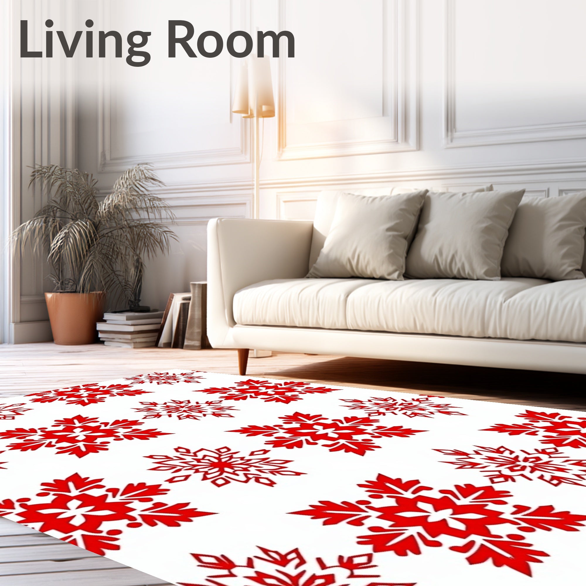 Crimson Snowy Star Repeating Motif Rug
