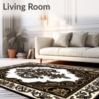 Elegant Black Gold Fleur-de-lis Medallion Rug