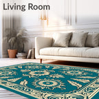 Teal and Cream Floral Border Rug