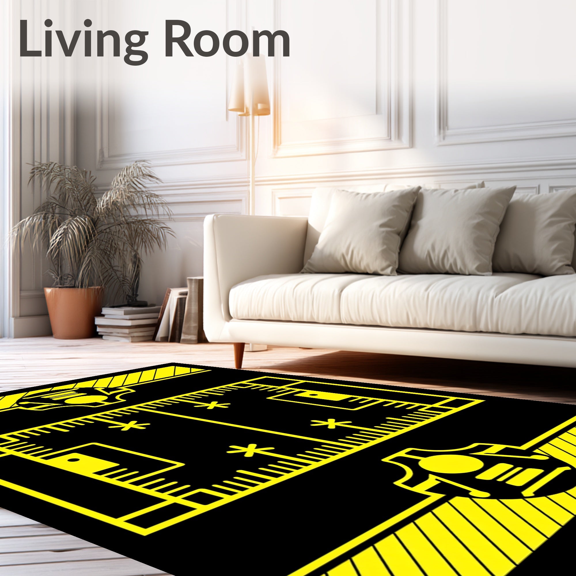 Bold Yellow Mechanical Geometric Rug