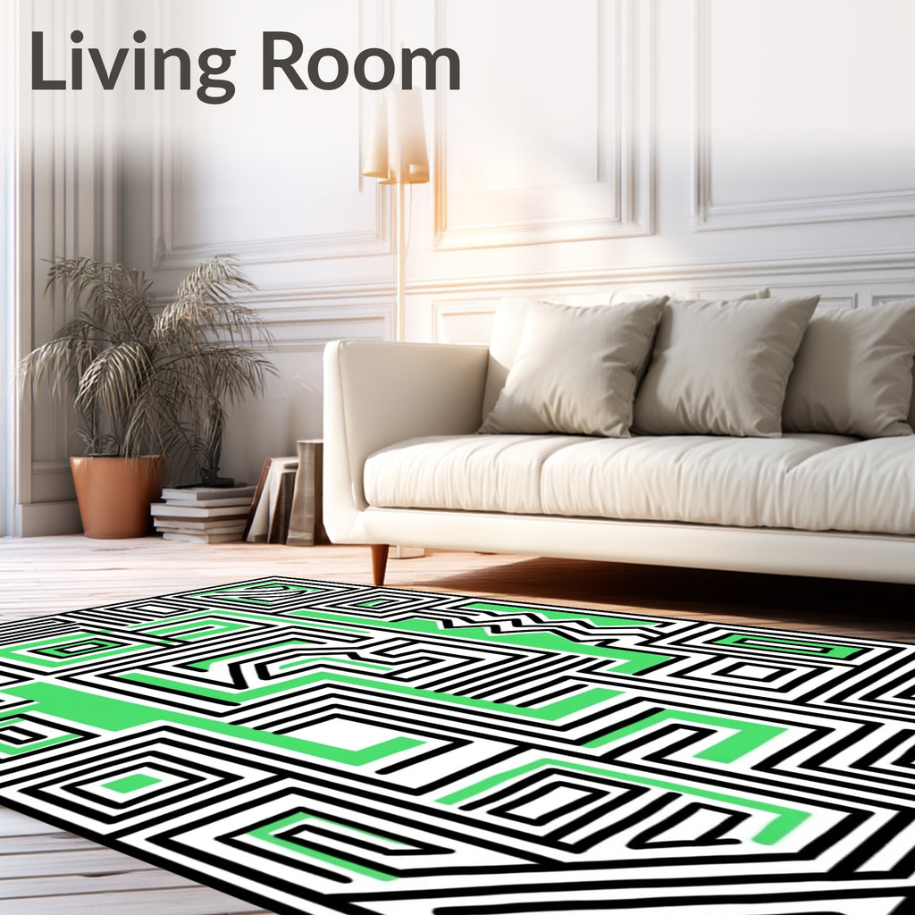 Abstract Maze Green Black Square Rug