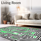 Abstract Maze Green Black Square Rug