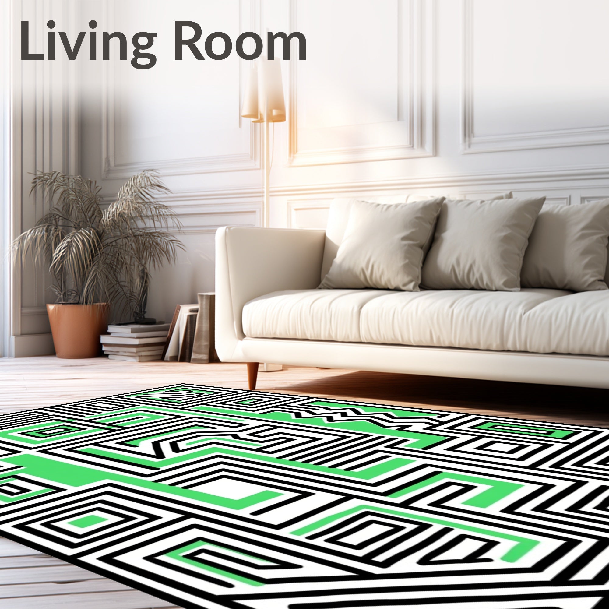 Abstract Maze Green Black Square Rug