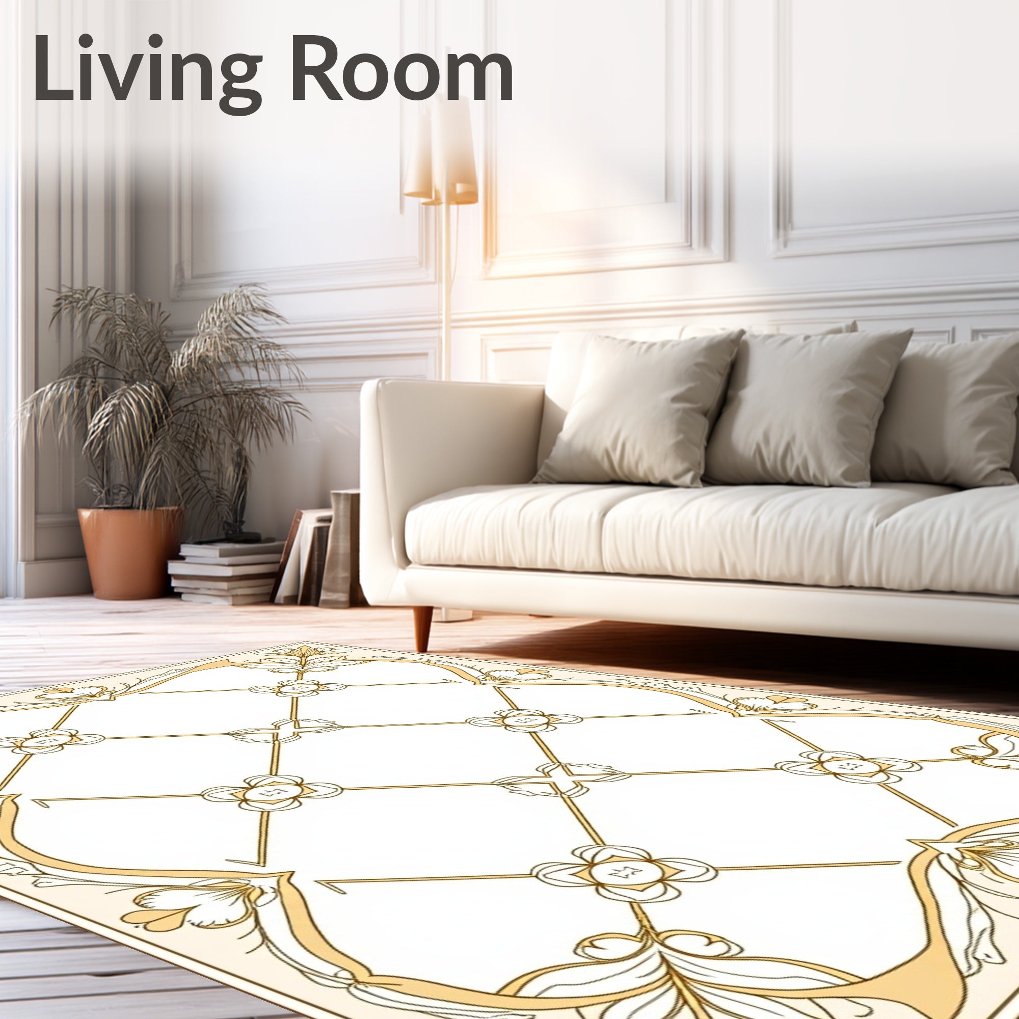 Golden Art Nouveau Floral Diamond Rug